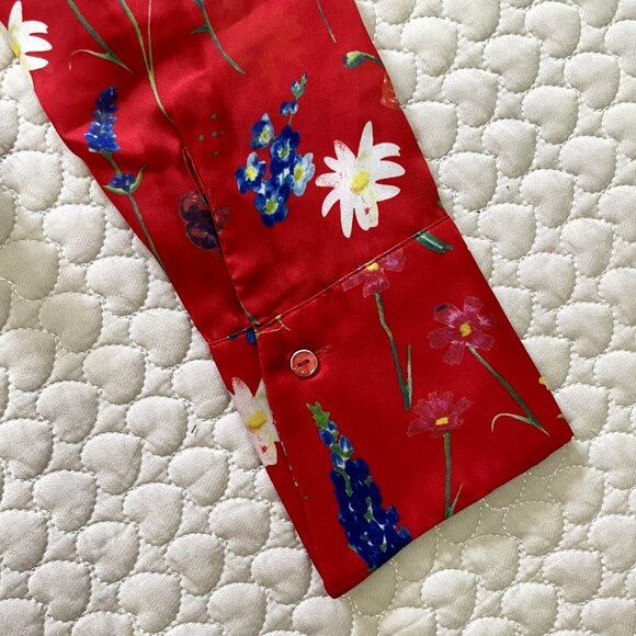 NWOT The Kooples Pleated Red Floral Cropped Top Blouse Size 1 Long Sleeve - Picture 9 of 12